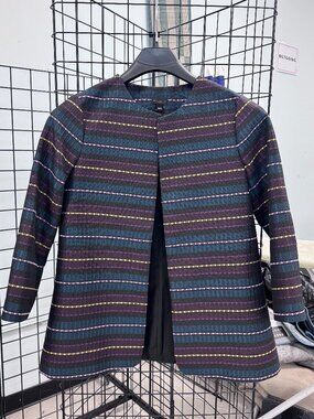 Ann Taylor Black Multi-Color Stripe Jacket Size Large